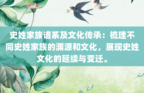 史姓家族谱系及文化传承：梳理不同史姓家族的渊源和文化，展现史姓文化的延续与变迁。