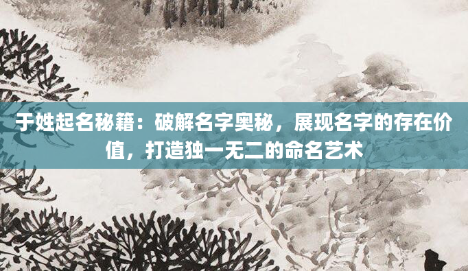 于姓起名秘籍：破解名字奥秘，展现名字的存在价值，打造独一无二的命名艺术