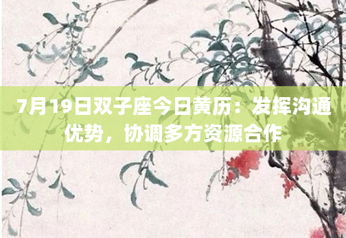 7月19日双子座今日黄历：发挥沟通优势，协调多方资源合作