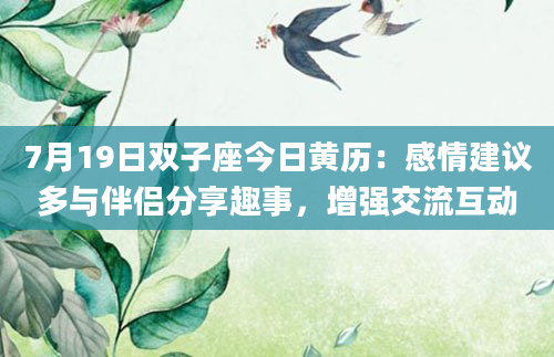 7月19日双子座今日黄历：感情建议多与伴侣分享趣事，增强交流互动