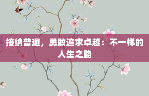 接纳普通，勇敢追求卓越：不一样的人生之路