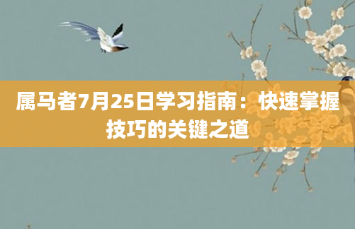 属马者7月25日学习指南：快速掌握技巧的关键之道